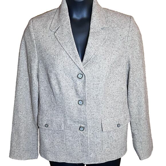 LL Bean Blazer 3 Button Jacket Women's Large Wool Lined Silk Blend Herringbone - Picture 16 of 16